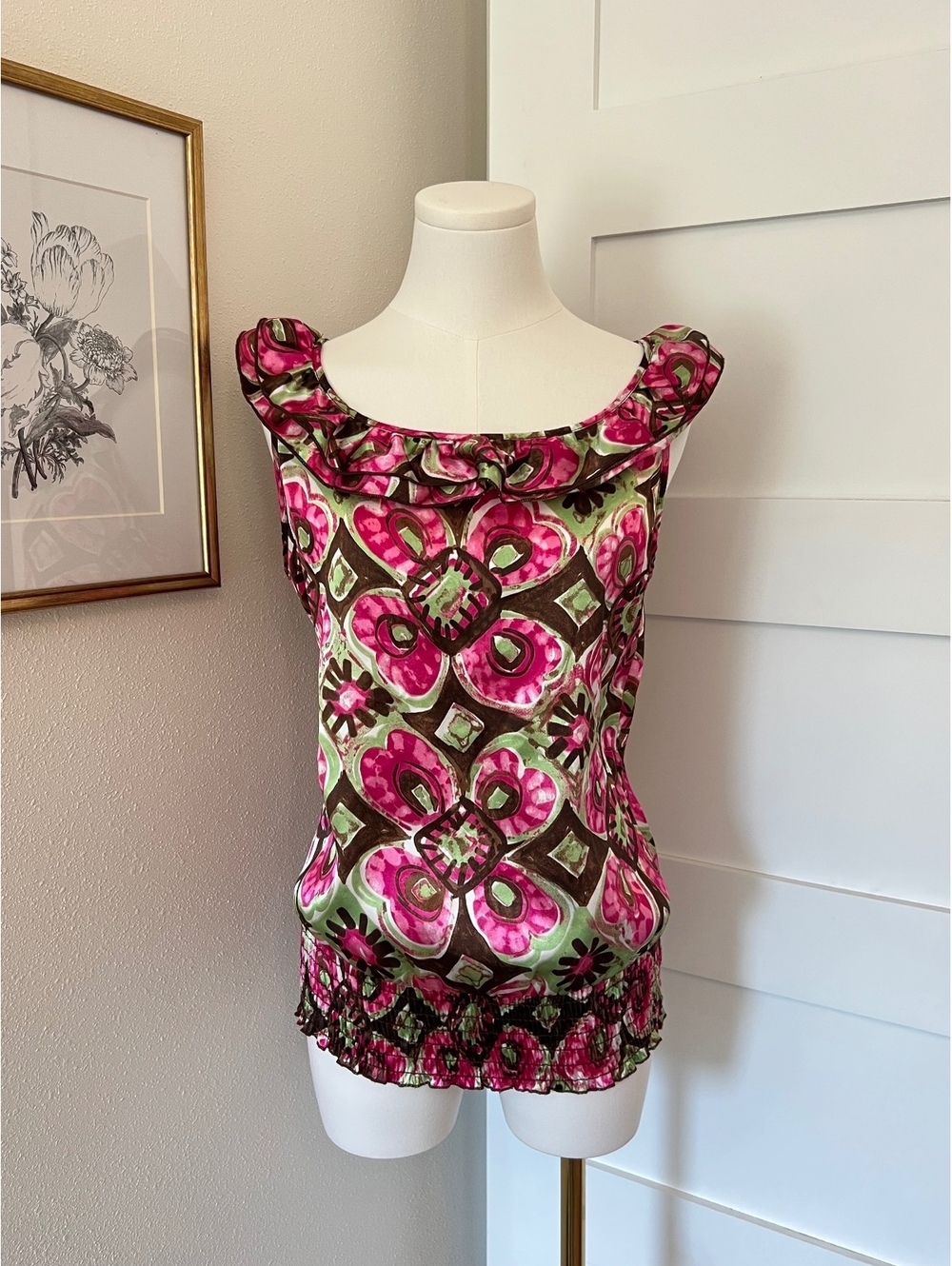 Vintage Y2K Sequin Hearts Floral Blouse Top